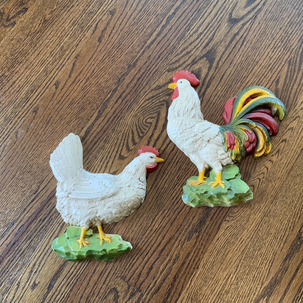Homco MCM Rooster Hen Set Wall Plaque‎ Decor Country Farmhouse Chicken Vintage